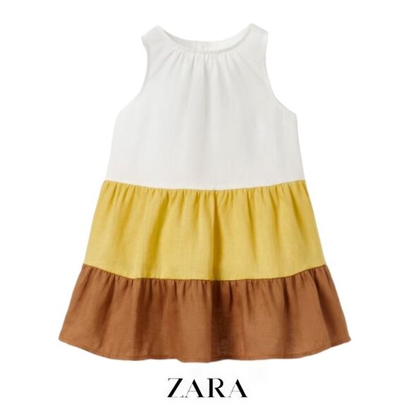 ZARA Kids | Oyster White | TIERED LINEN DRESS - Picture 1 of 4